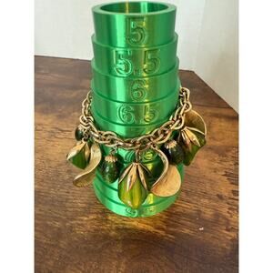 Vintage Bakelite Nugget Charm Bracelet Green Gold Tone Chunky